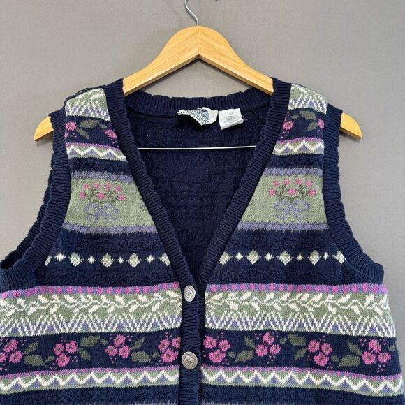 Northern Reflections Button Up Sweater Vest Vintage 90s Size Large Cotton Blend - Picture 2 of 11